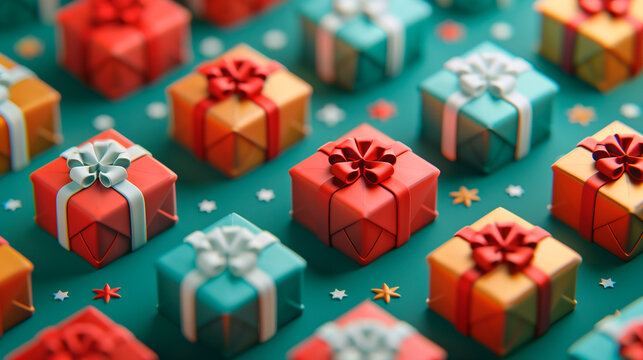 Wallpaper with isometric christmas gift boxes