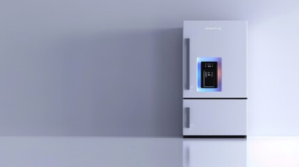 Modern energy-efficient smart refrigerator in a minimalist interior