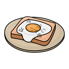 fried eggs on toast with Parsley Concept,  Egg in the basket vector icon design, European breakfast symbol, Americans Morning Meal Sign, Restaurant cafe menu stock illustration