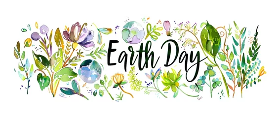 Fotobehang earth day watercolor banner background wallpaper with text 'earth day', 22 april celebration © Felippe Lopes