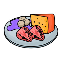 Cheese plate blueberry and strawberry Concept, Summer Prebreakfast vector icon design, European breakfast symbol, Americans Morning Meal Sign, Restaurant cafe menu stock illustration
