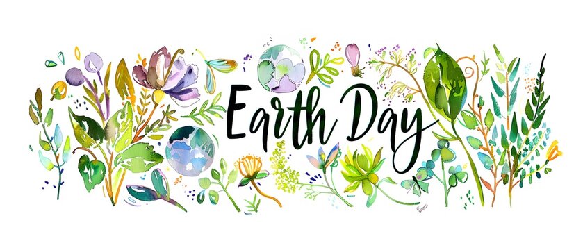 earth day watercolor banner background wallpaper with text 'earth day', 22 april celebration