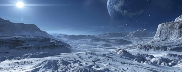 Ganymedes ice-covered plains and craters - obrazy, fototapety, plakaty