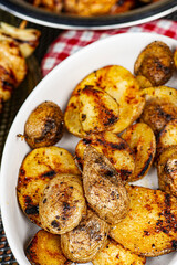 roasted, grilled potatoes in the garden