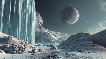 Ganymedes icy realms come to life in this virtual showcase of extraterrestrial geology - obrazy, fototapety, plakaty