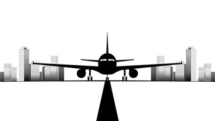 Airplane landing, Front view of an airplane landing, Flight departure and arrival concept. Journey, trip, travel or vacation concept, passenger plane on the runway, Flying airplane in motion - obrazy, fototapety, plakaty