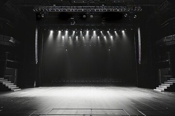 Monochrome Stage with Spotlight in Empty Venue - obrazy, fototapety, plakaty