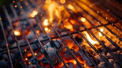Glowing coals of the barbecue under the nights mirror - obrazy, fototapety, plakaty