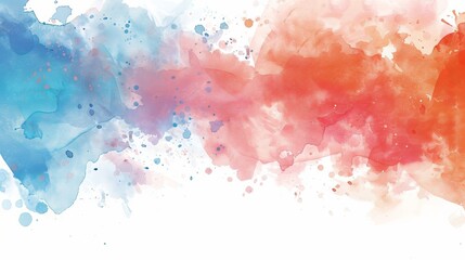 Watercolor abstract with dynamic red to blue gradient and ink splashes. Perfect for bold backgrounds with space for text.