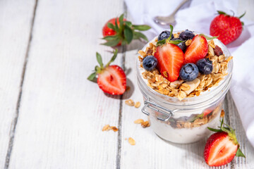 Summer berries granola breakfast layered dessert