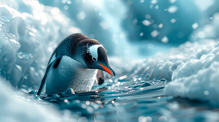 penguin waddling up to a hole in the ice