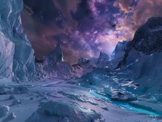 Immerse in Ganymedes icy terrains with a backdrop of celestial wonders - obrazy, fototapety, plakaty