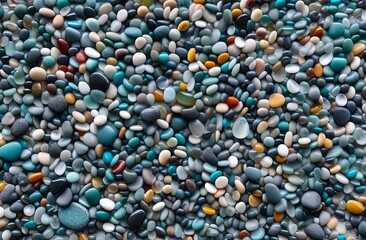 striking arrangement of variously shaped and colored polished stones. concepts: texture catalog, wellness and spa theme, beach or riverbank, background for website, presentation or digital content.