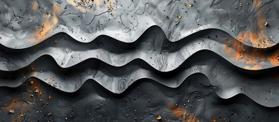 Detailed closeup of a rusty metal roof displaying unique wave patterns caused by a geological phenomenon. The rust resembles fur on a landscapeshaped building, resembling a rock formation - obrazy, fototapety, plakaty