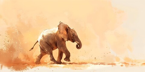 Curious Baby Elephant Taking Its First Exploratory Steps in the Vast Wilderness - obrazy, fototapety, plakaty