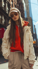 young people with urban style posing with their clothes in the middle of the city.