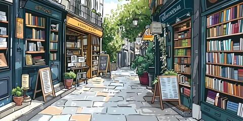 Charming Alleyway Lined with Independent Bookstores and Cafes Capturing the Intellectual and Cultural Heart of the City