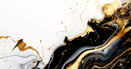 The texture of gold paint is mixed with black acrylic swirls on a white background.
- 779754316
