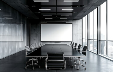 A whiteboard in the conference room is a modern office interior design element in a business center.

