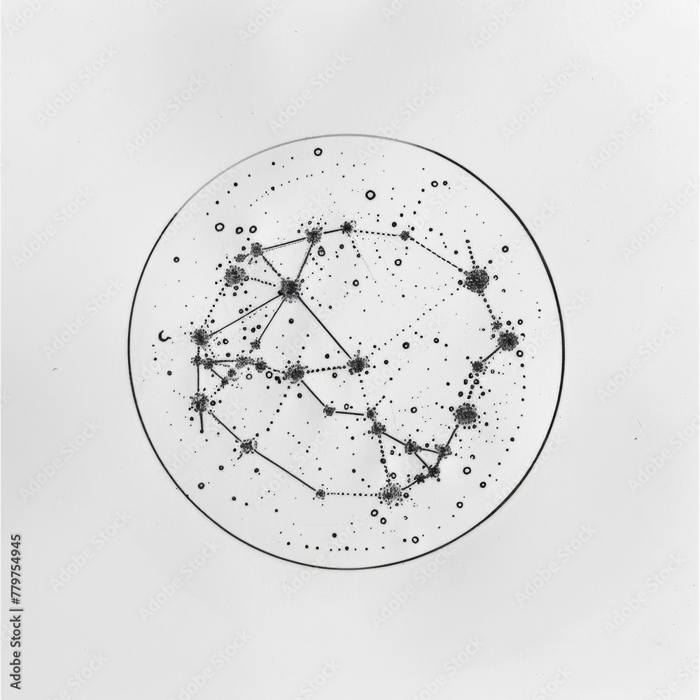 Wall mural intricate constellation map or star chart rendered in delicate linework tattoo design