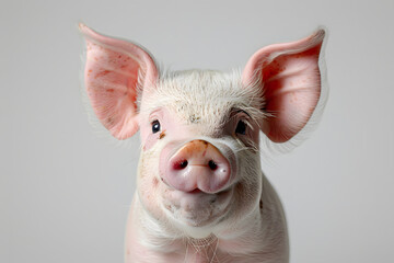 Closeup Cute little pig isolated on a white background - obrazy, fototapety, plakaty