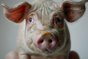 Closeup Cute little pig isolated on a white background - obrazy, fototapety, plakaty