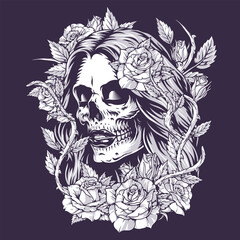 Halloween girl vintage flyer monochrome