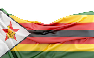 Flag of Zimbabwe isolated on white background with copy space above. 3D rendering