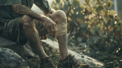 Fototapeta premium A detailed moment of a man suffering from leg pain, showcasing the harsh reality of living with arthritis