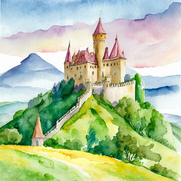 Fototapeta Zamek na wzgórzu ilustracja