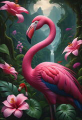 drawing of  flamingo in forest