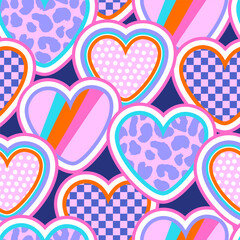 Abstract seamless pattern with heart. Bright texture background. Wallpaper  Pop art  retro style.