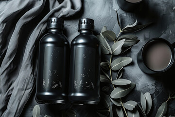 black and white mockup bottles