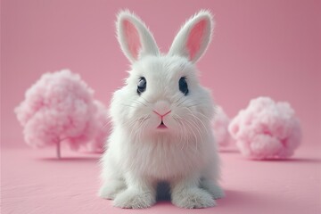 Obraz premium white rabbit on pink background