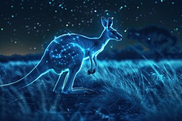 Fototapeta na wymiar A kangaroo with a neon outline