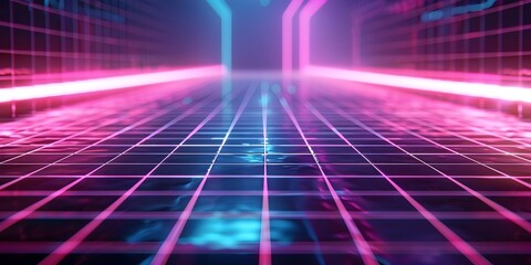 Glowing Neon Grid Lines Transporting Viewers to a Retro Futuristic Digital Dimension with Abstract Geometric Patterns and Luminous Energy