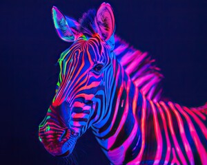A zebra whose stripes change colors in a dazzling neon light show