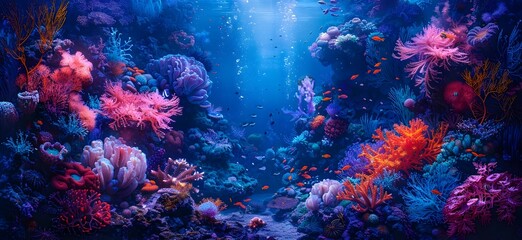 Naklejka na ściany i meble Neon Hued Coral Reef A Captivating Underwater Landscape Blending Natural Beauty and Flair