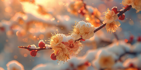 Baumblüten, Frühling, Schnee
