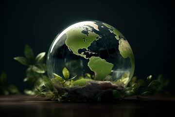 Obraz na płótnie Canvas 3D Rendering of Earth with Growing Plants - Symbolizing Environmental Care and Sustainability