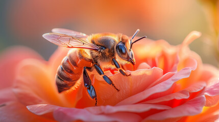 A bee is on a pink flower