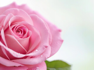 close up of pink rose on white background with copy space for text