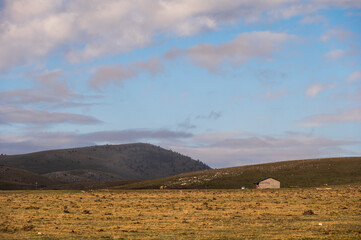 mountain landscape inside the National Park of Gran Sasso and Monti della Laga during an autumnal and cloudy morning, L'Aquila, Italy     