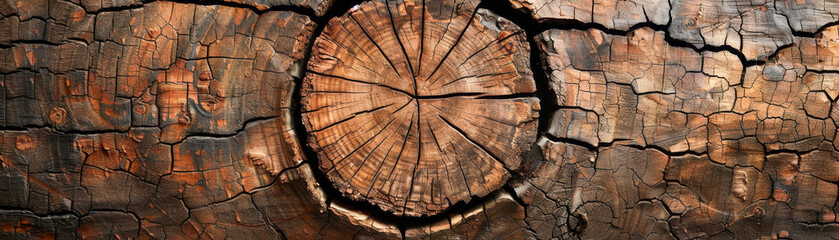 Cracked Wooden Texture of an Ancient Tree Cross-Section