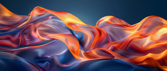 A long, flowing piece of fabric with a blue and orange hue
