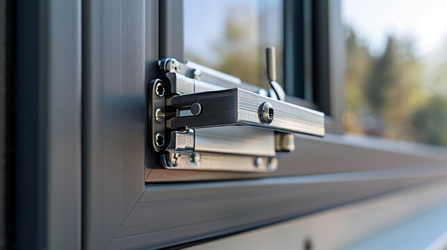 Innovative flat pattern latch on a window, highlighted in close-up, merging inspired design ideas with top-tier security features