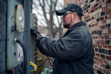 Fototapeta na wymiar Technician Repairing Outdoor Air Conditioning Unit