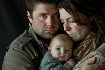 Family Portrait with Newborn, Parents' Loving Gaze