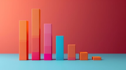 3D bar graph with colorful blocks increasing in height, blue surface