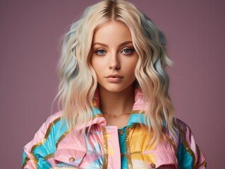 Woman With Blonde Hair Wearing Colorful Jacket